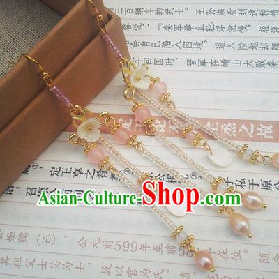 Traditional Chinese Hanfu Pink Beads Tassel Earrings Classical Ear Accessories for Women
