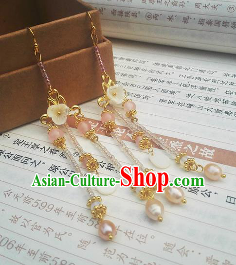 Traditional Chinese Hanfu Pink Beads Tassel Earrings Classical Ear Accessories for Women Traditional Chinese Hanfu Pink Beads Tassel Earrings Classical Ear Accessories for Women