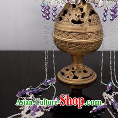 Traditional Chinese Classical Purple Beads Tassel Hair Combs Hairpins Ancient Princess Hanfu Hair Accessories for Women