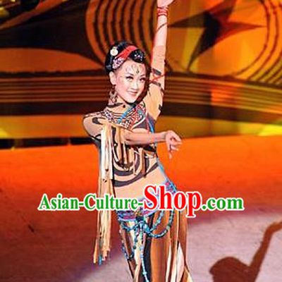 Chinese Tamrac Heaven Classical Dance Brown Dress Stage Performance Costume and Headpiece for Women