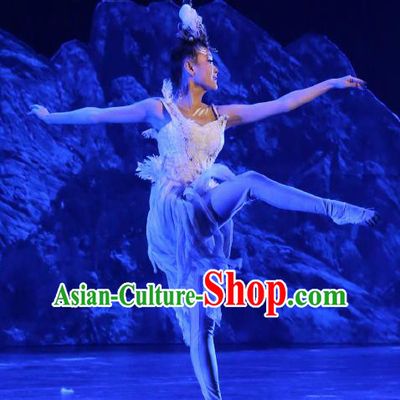 Chinese Tamrac Heaven Zang Nationality Dance White Dress Stage Performance Costume and Headpiece for Women