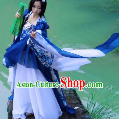 Chinese Cosplay Imperial Consort Royalblue Dress Ancient Female Swordsman Knight Costume for Women