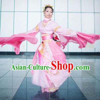 Chinese Cosplay Goddess Fairy Princess Pink Dress Ancient Female Swordsman Knight Costume for Women