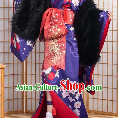 Traditional Japanese Purple Kimono Japan Yukata Dress for Women
