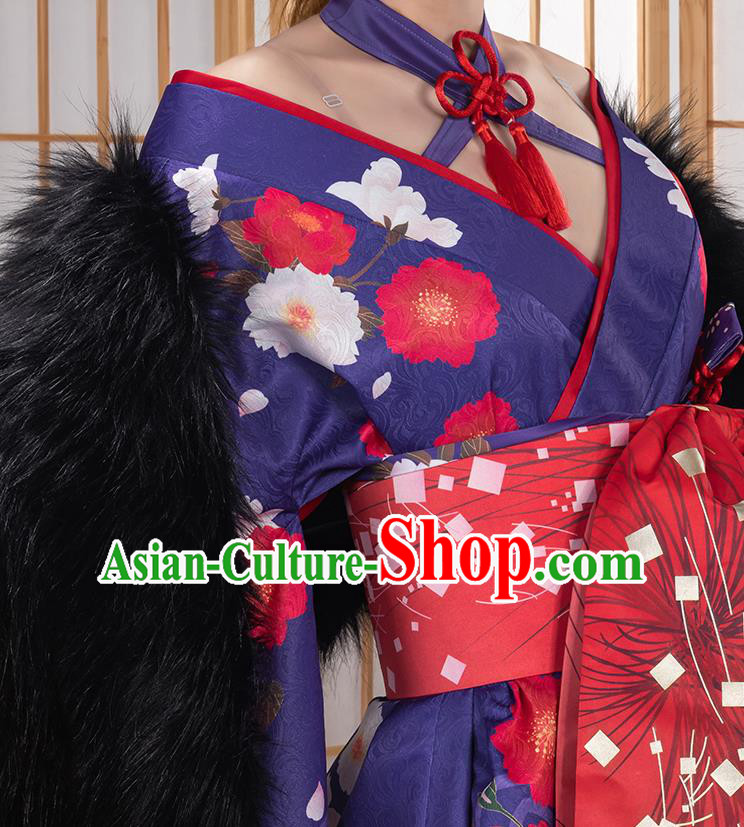 Traditional Japanese Purple Kimono Japan Yukata Dress for Women Traditional Japanese Purple Kimono Japan Yukata Dress for Women