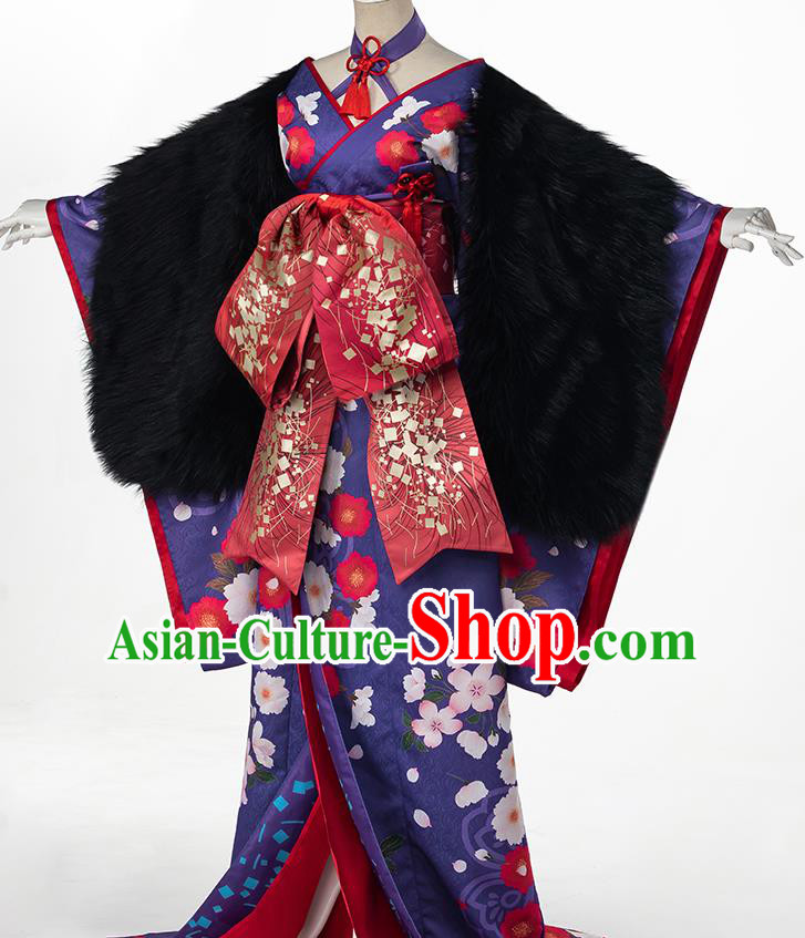 Traditional Japanese Purple Kimono Japan Yukata Dress for Women Traditional Japanese Purple Kimono Japan Yukata Dress for Women