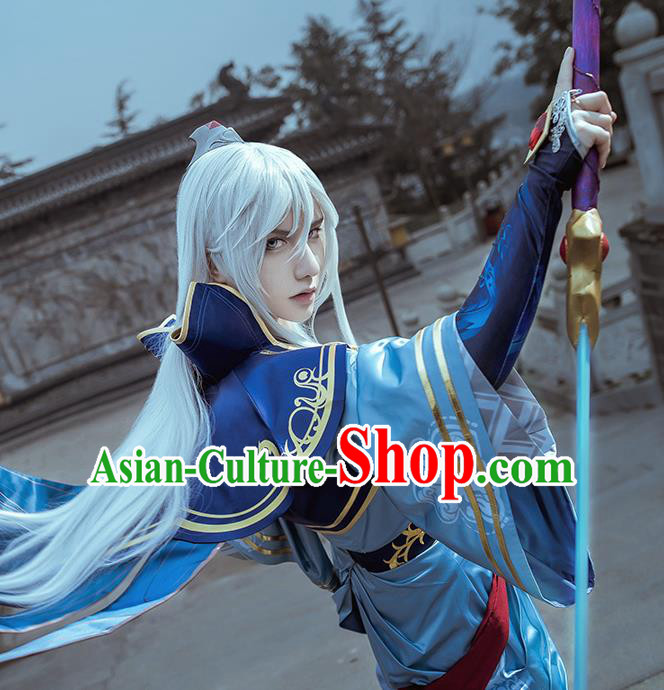 Traditional Chinese Cosplay Taoist Priest Blue Clothing Ancient Swordsman Costume for Men Traditional Chinese Cosplay Taoist Priest Blue Clothing Ancient Swordsman Costume for Men