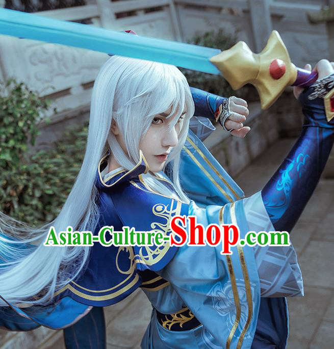 Traditional Chinese Cosplay Taoist Priest Blue Clothing Ancient Swordsman Costume for Men Traditional Chinese Cosplay Taoist Priest Blue Clothing Ancient Swordsman Costume for Men