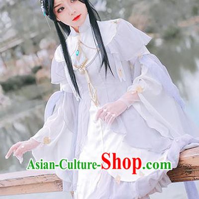 Traditional Chinese Cosplay Female Swordsman Light Grey Dress Ancient Heroine Costume for Women