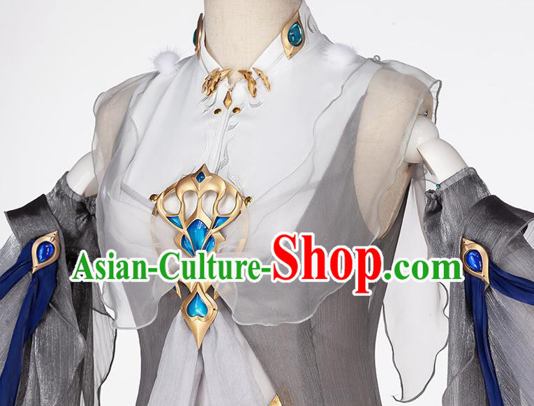 Traditional Chinese Cosplay Female Swordsman Grey Dress Ancient Heroine Costume for Women Traditional Chinese Cosplay Female Swordsman Grey Dress Ancient Heroine Costume for Women