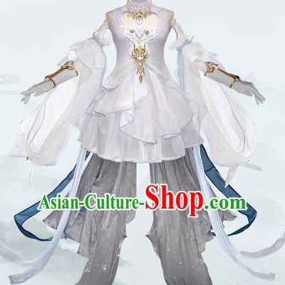 Traditional Chinese Cosplay Swordswoman Fairy White Short Dress Ancient Heroine Costume for Women