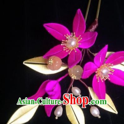 Traditional Chinese Hanfu Palace Rosy Flowers Hairpins Ancient Princess Hair Accessories for Women