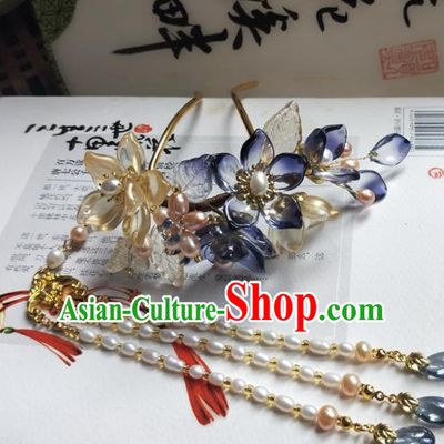 Traditional Chinese Hanfu Palace Lotus Tassel Hairpins Ancient Princess Hair Accessories for Women