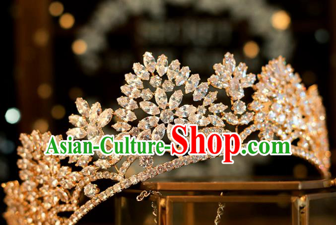 Top Grade Bride Champagne Royal Crown Handmade Wedding Hair Accessories for Women Top Grade Bride Champagne Royal Crown Handmade Wedding Hair Accessories for Women