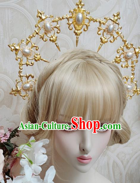 Top Grade Baroque Princess Golden Royal Crown Handmade Hair Accessories for Women Top Grade Baroque Princess Golden Royal Crown Handmade Hair Accessories for Women