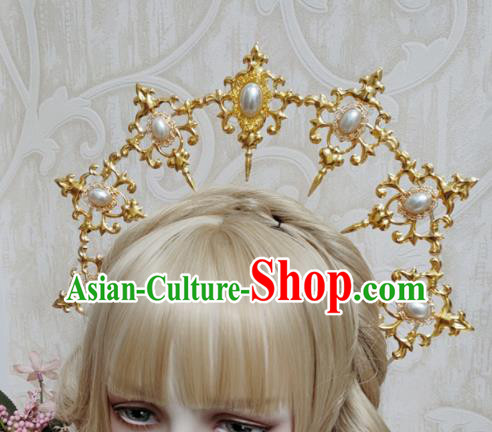 Top Grade Baroque Princess Golden Royal Crown Handmade Hair Accessories for Women Top Grade Baroque Princess Golden Royal Crown Handmade Hair Accessories for Women