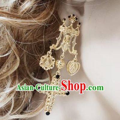 Top Grade Baroque Bride Golden Crucifix Earrings Handmade Wedding Ear Accessories for Women
