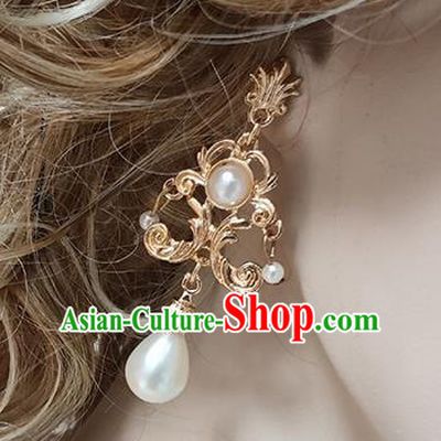 Top Grade Baroque Bride Pearl Golden Earrings Handmade Wedding Ear Accessories for Women