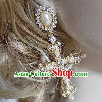 Top Grade Gothic Crystal Crucifix Earrings Handmade Ear Accessories for Women