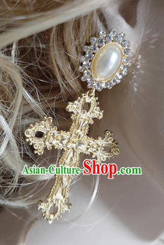 Top Grade Gothic Golden Crucifix Earrings Handmade Ear Accessories for Women Top Grade Gothic Golden Crucifix Earrings Handmade Ear Accessories for Women