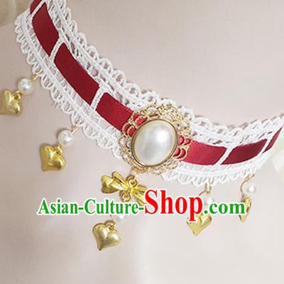 Top Grade Gothic Princess Red Ribbon Necklace Handmade Necklet Accessories for Women