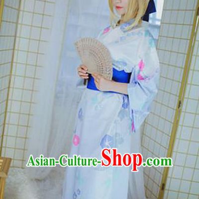 Traditional Japanese Cosplay Geisha Printing Petunia Kimono Japan Yukata Dress for Women