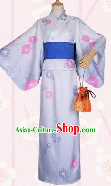 Traditional Japanese Cosplay Geisha Printing Petunia Kimono Japan Yukata Dress for Women
