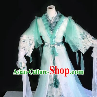 Traditional Chinese Cosplay Swordswoman Light Green Dress Ancient Royal Princess Costume for Women