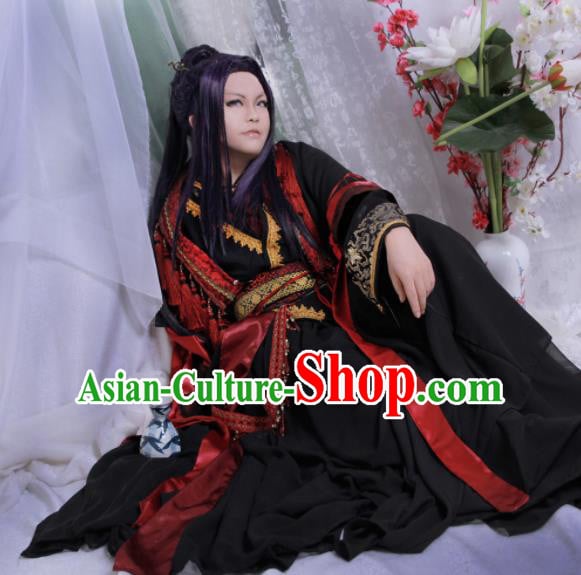 Traditional Chinese Cosplay Swordsman Black Clothing Ancient Royal Highness Costume for Men Traditional Chinese Cosplay Swordsman Black Clothing Ancient Royal Highness Costume for Men