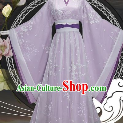 Traditional Chinese Cosplay Swordswoman Lilac Dress Ancient Princess Heroine Costume for Women