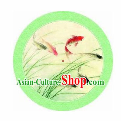 Chinese Handmade Printing Carps Green Oil Paper Umbrella Traditional Umbrellas