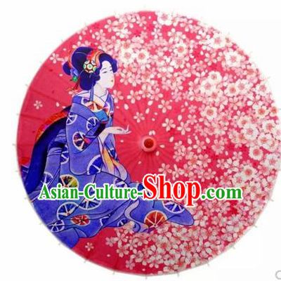 Japanese Handmade Printing Geisha Red Oil Paper Umbrella Traditional Umbrellas