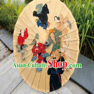 Japanese Handmade Printing Yellow Oil Paper Umbrella Traditional Umbrellas