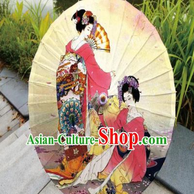 Japanese Handmade Printing Kimono Beauty Yellow Oil Paper Umbrella Traditional Umbrellas