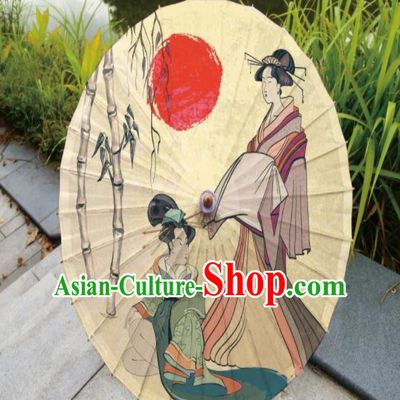 Japanese Handmade Printing Beauty Bamboo Yellow Oil Paper Umbrella Traditional Umbrellas