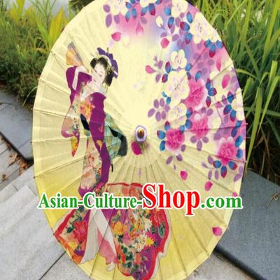 Japanese Handmade Printing Beauty Yellow Oil Paper Umbrella Traditional Umbrellas