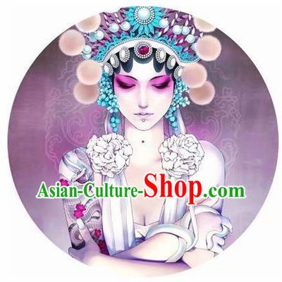 Chinese Handmade Printing Beijing Opera Diva Purple Oil Paper Umbrella Traditional Umbrellas