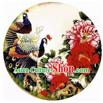Chinese Handmade Printing Peacock Peony Oil Paper Umbrella Traditional Umbrellas