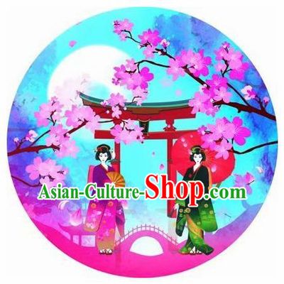 Japanese Handmade Printing Kimono Geisha Blue Oil Paper Umbrella Traditional Dance Umbrellas