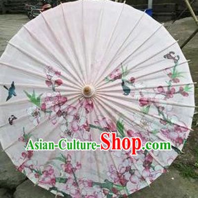 Chinese Handmade Printing Peach Flowers Oil Paper Umbrella Traditional Umbrellas