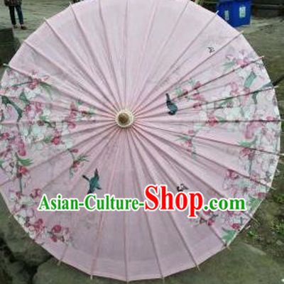 Chinese Handmade Printing Peach Blossom Pink Oil Paper Umbrella Traditional Umbrellas
