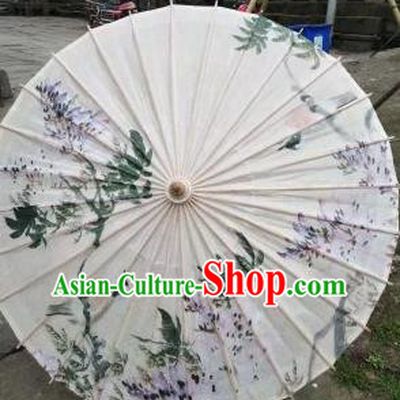 Chinese Handmade Ink Painting Wisteria Oil Paper Umbrella Traditional Umbrellas