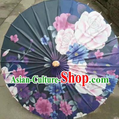 Chinese Handmade Printing Flowers Black Oil Paper Umbrella Traditional Umbrellas