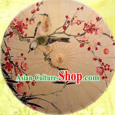 Chinese Handmade Painting Plum Bamboo Bird Oil Paper Umbrella Traditional Decoration Umbrellas