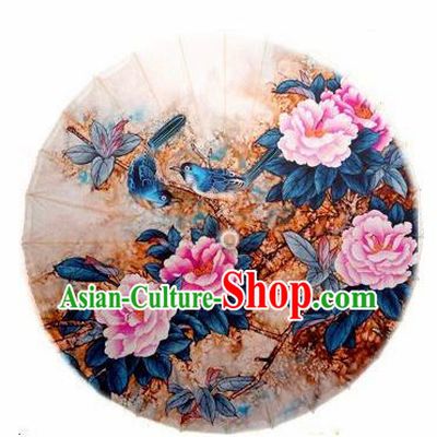 Chinese Handmade Ink Painting Pink Peony Oil Paper Umbrella Traditional Decoration Umbrellas