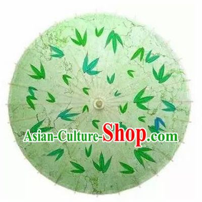 Chinese Handmade Printing Bamboo Leaf Green Oil Paper Umbrella Traditional Decoration Umbrellas