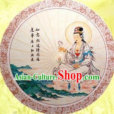 Chinese Handmade Printing Ancient Goddess of Mercy Oil Paper Umbrella Traditional Decoration Umbrellas