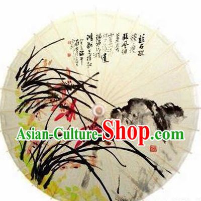 Chinese Handmade Ink Painting Orchid Oil Paper Umbrella Traditional Decoration Umbrellas