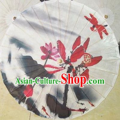 Chinese Classical Dance Printing Red Lotus Handmade Paper Umbrella Traditional Decoration Umbrellas