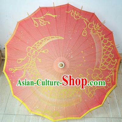 Chinese Classical Dance Handmade Printing Dragon Red Paper Umbrella Traditional Decoration Umbrellas